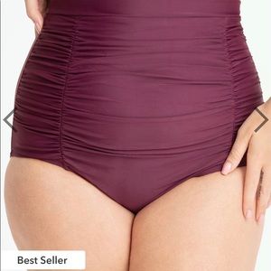 Burgundy High waisted control bikini bottom